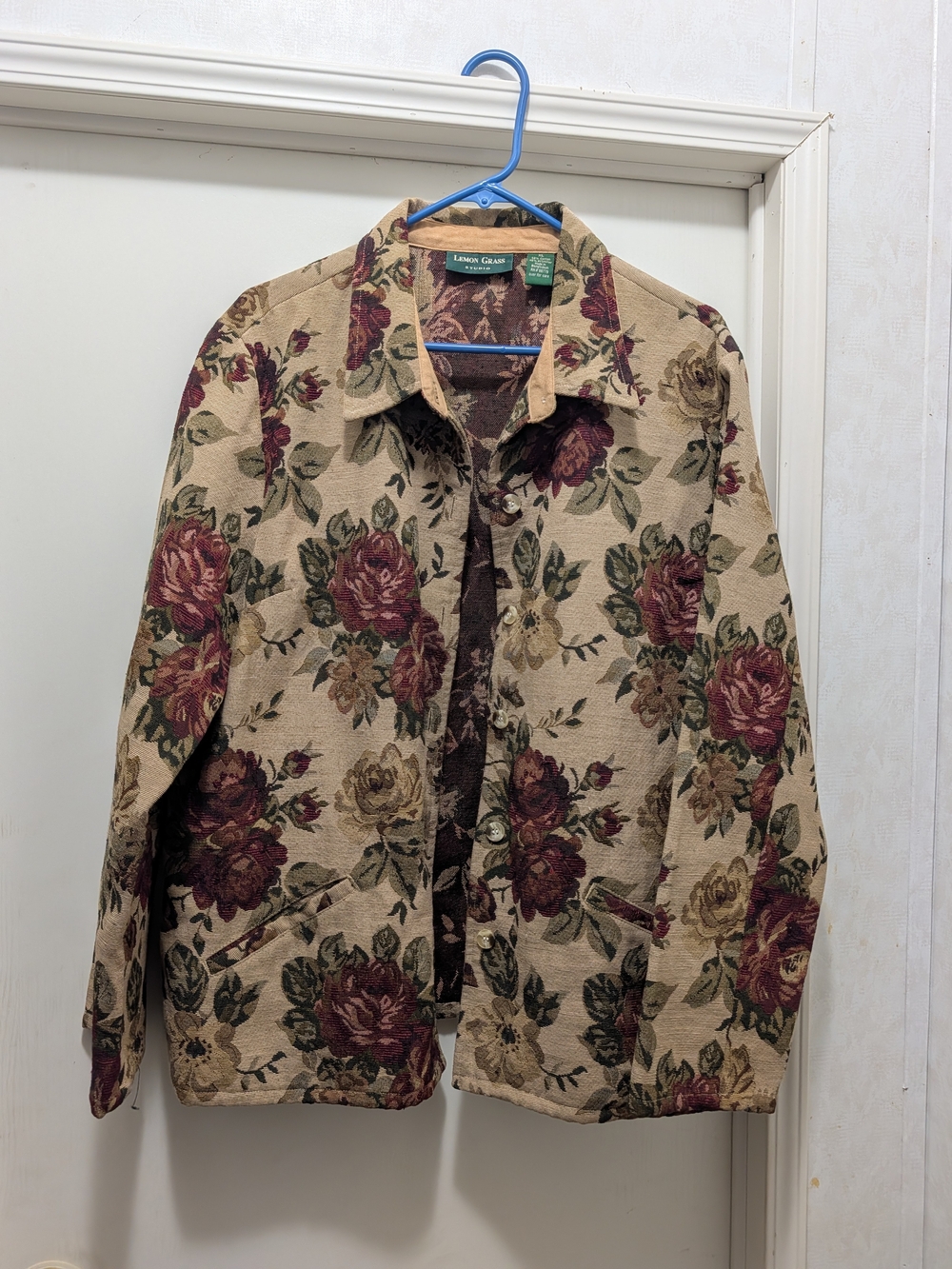 Lauren Graham Tan Floral Button-Up Blazer Jacket